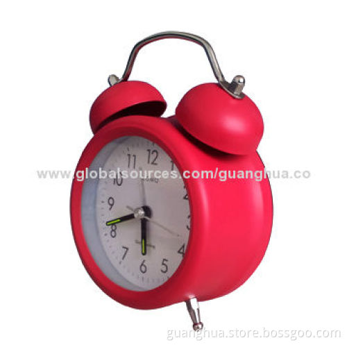 Metal clock with voice recording function, in twin bell design